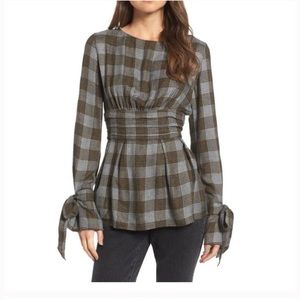 Something Navy tie sleeve plaid top